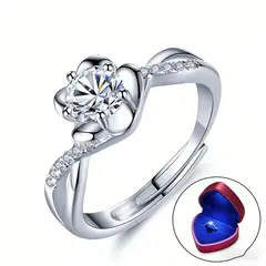 MOONCORE - Anillo Flor De Melocotón Plata + Caja Led Roja Regalo Amante