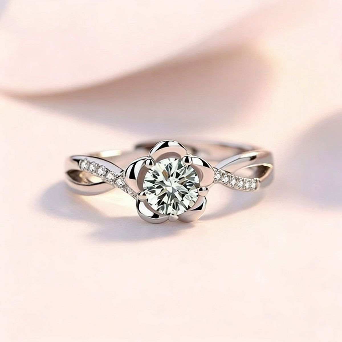 MOONCORE - Anillo Flor De Melocotón Plata + Caja Led Roja Regalo Amante