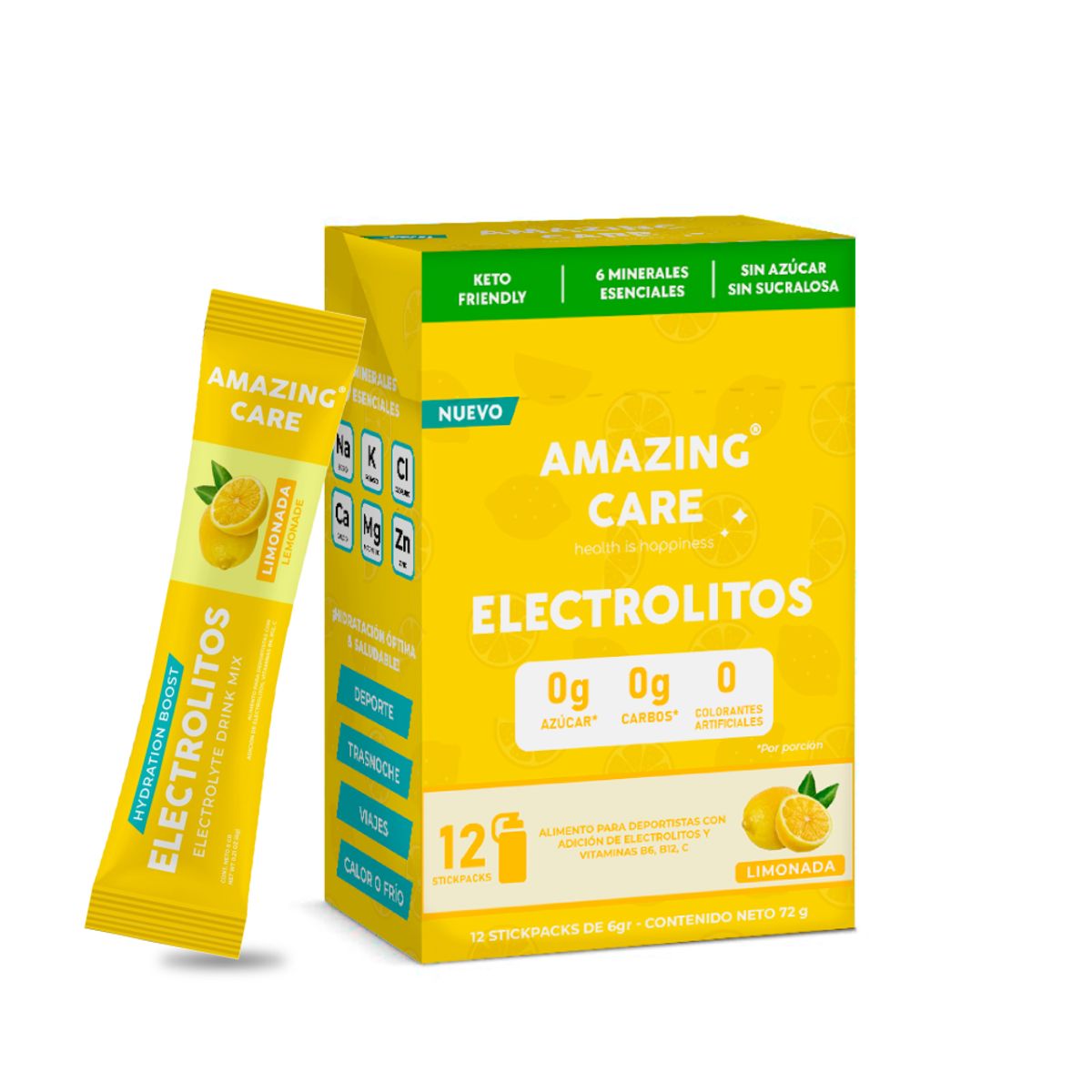AMAZING CARE - Electrolitos Amazing Care Limón Bebida Hidratante 12 Sticks