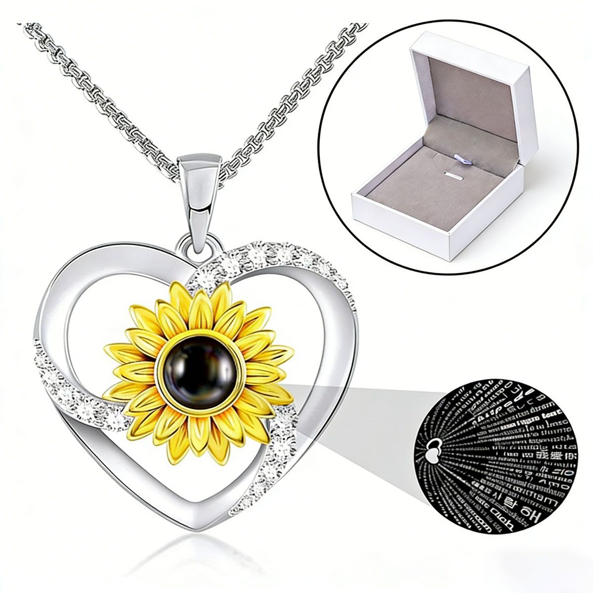 MOONCORE - Collar De Girasol Con Te Amo En 100 Idiomas