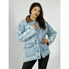 ENIGMATICA BOUTIQUE - Chaqueta Mezclilla Cuello Cuerina