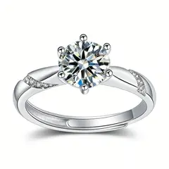 GENERICO - Anillo Compromiso Mujer Plateado Ajustable, Diseño Elegante