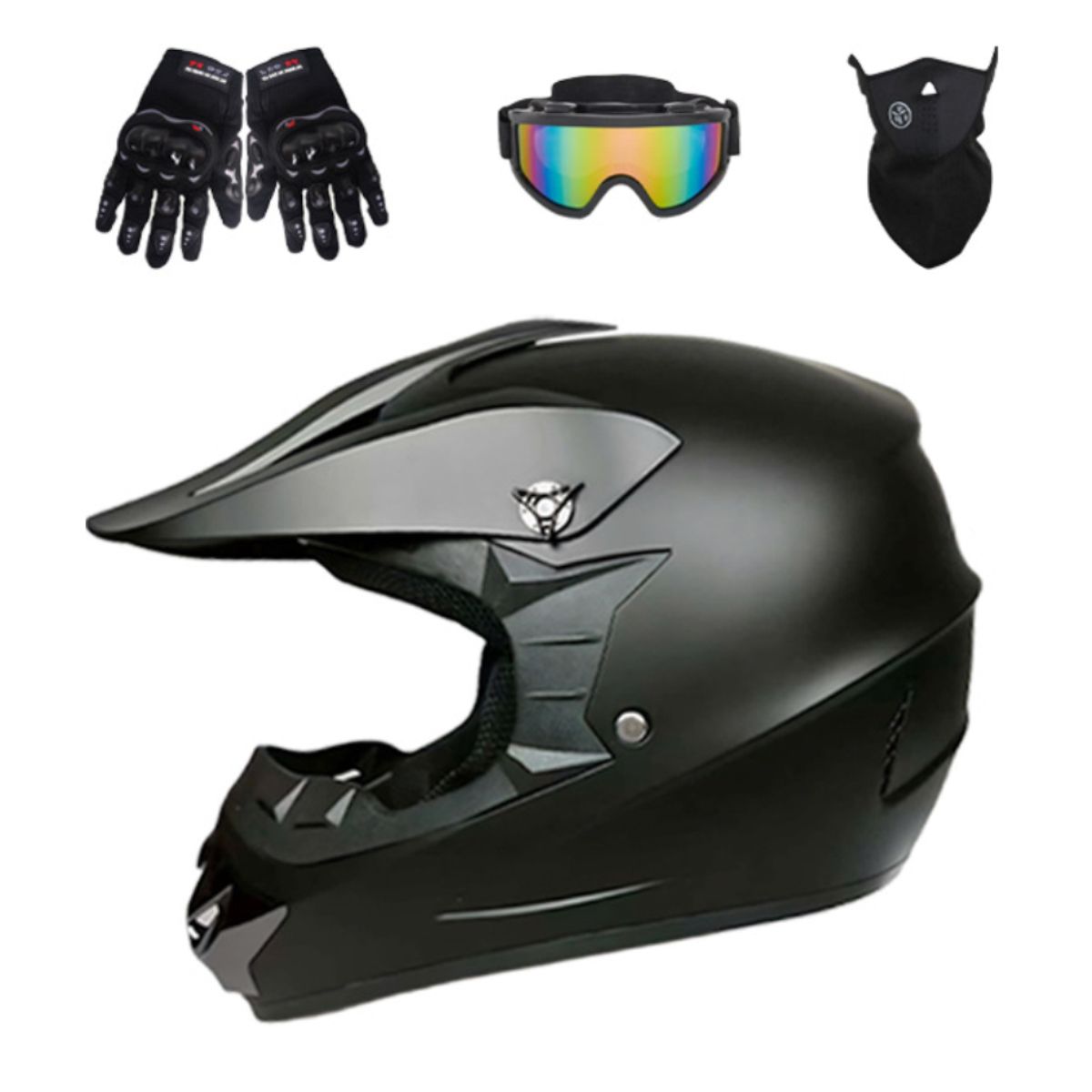 ATURE - Casco Integral Moto Negro Mate Kit Guantes Gafas Mascara M
