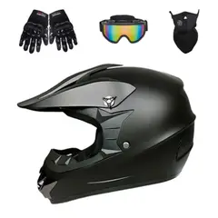 ATURE - Casco Integral Moto Negro Mate Kit Guantes Gafas Mascara L