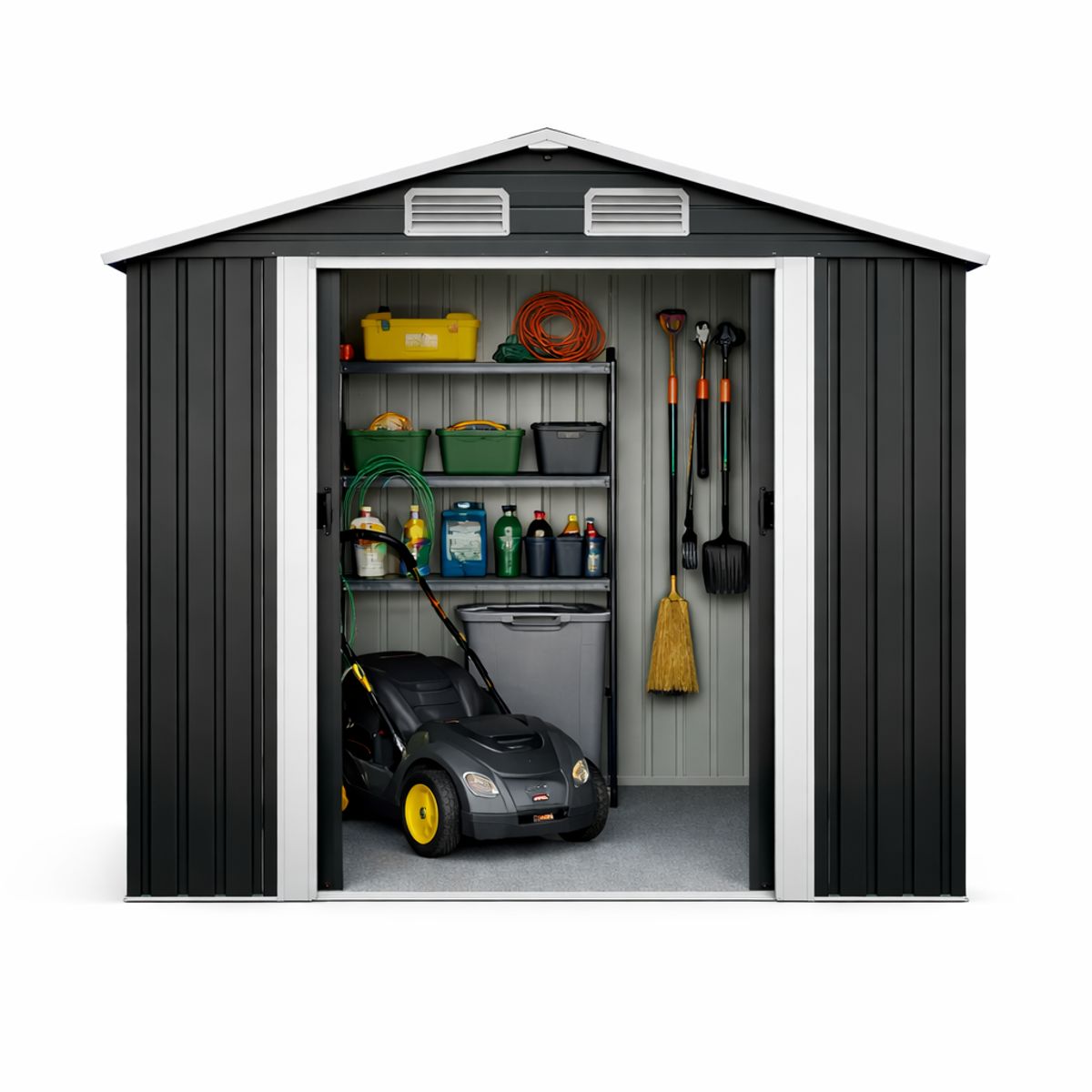 SPACE HOME - Bodega Metálica Para Jardín 183x119x186 cm  2 Puertas Corredizas ventanillas de ventilación