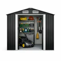 SPACE HOME - Bodega Metálica Para Jardín 183x119x186 cm 2 Puertas Corredizas ventanillas de ventilación