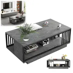 WUWAWDOGA - Mesa De Centro De Café Mueble Para Salón Con Estante Gris 100x50x40cm.