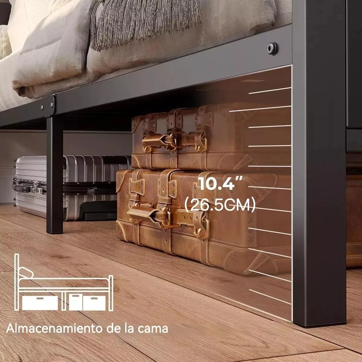 GENERICO - Base de Cama con Estación de Carga Marco de Cama LED con Cabecera de Almacenamiento Queen Negro