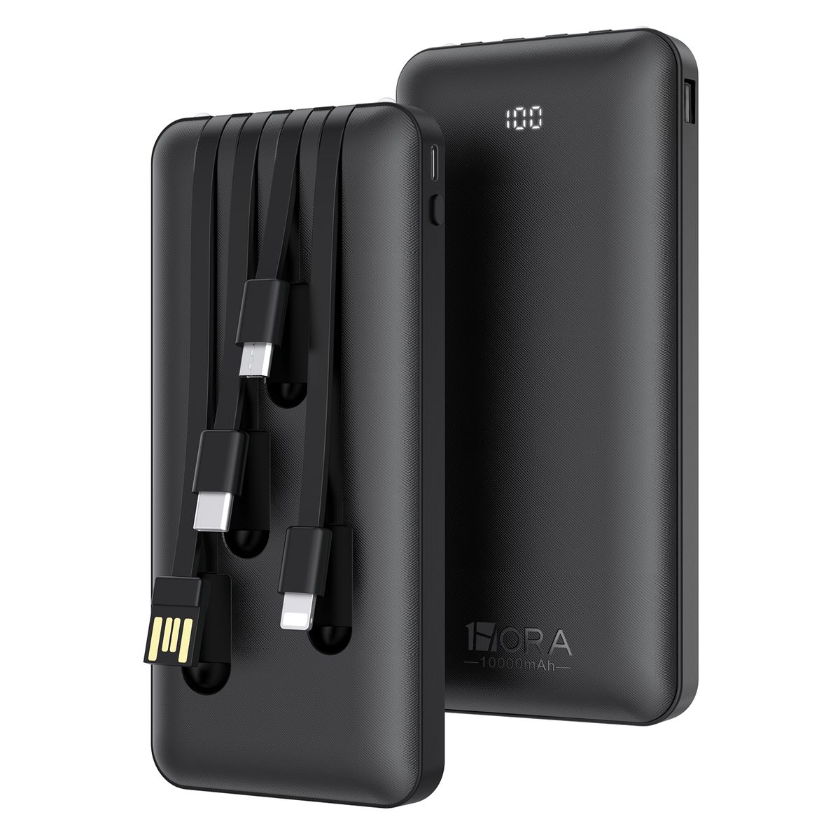 1 HORA - Batería Externa Power Bank 10000 Mah 1 Hora GAR148 con Built In 4 Cables Micro USB V8 IP Tipo C