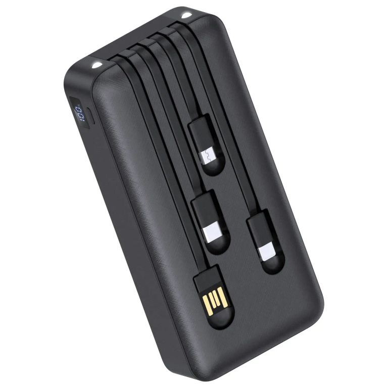 Batería Externa Power Bank 20000 Mah 1Hora GAR159 con Built In 4 Cables Micro USB V8 IP Tipo C