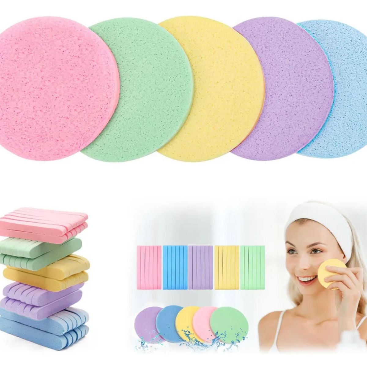 ATURE - 50 Unidades Esponjas Para Limpieza Facial Rosada Comprimida