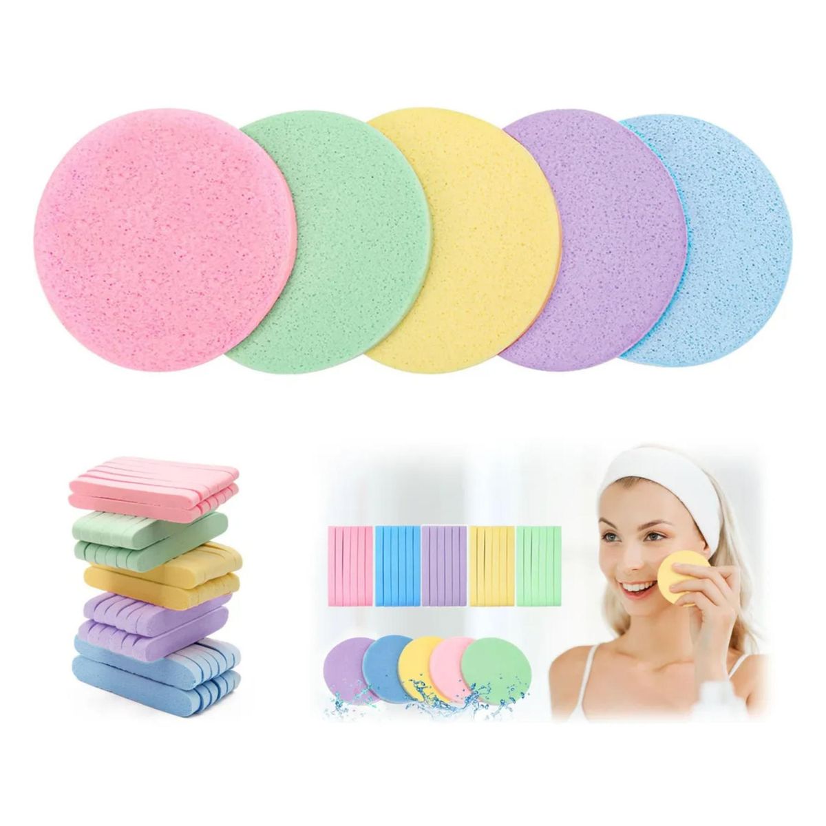 ATURE - 50 Unidades Esponjas Para Limpieza Facial Rosada Comprimida