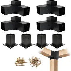 KUANGYE - Kit Pérgola Exterior 4 Soportes De Metal Para Madera Negro