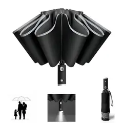 ATURE - Paraguas Plegable Automático Inverso Sombrilla Anti Uv Led Negro Uv Y Tira Reflectante