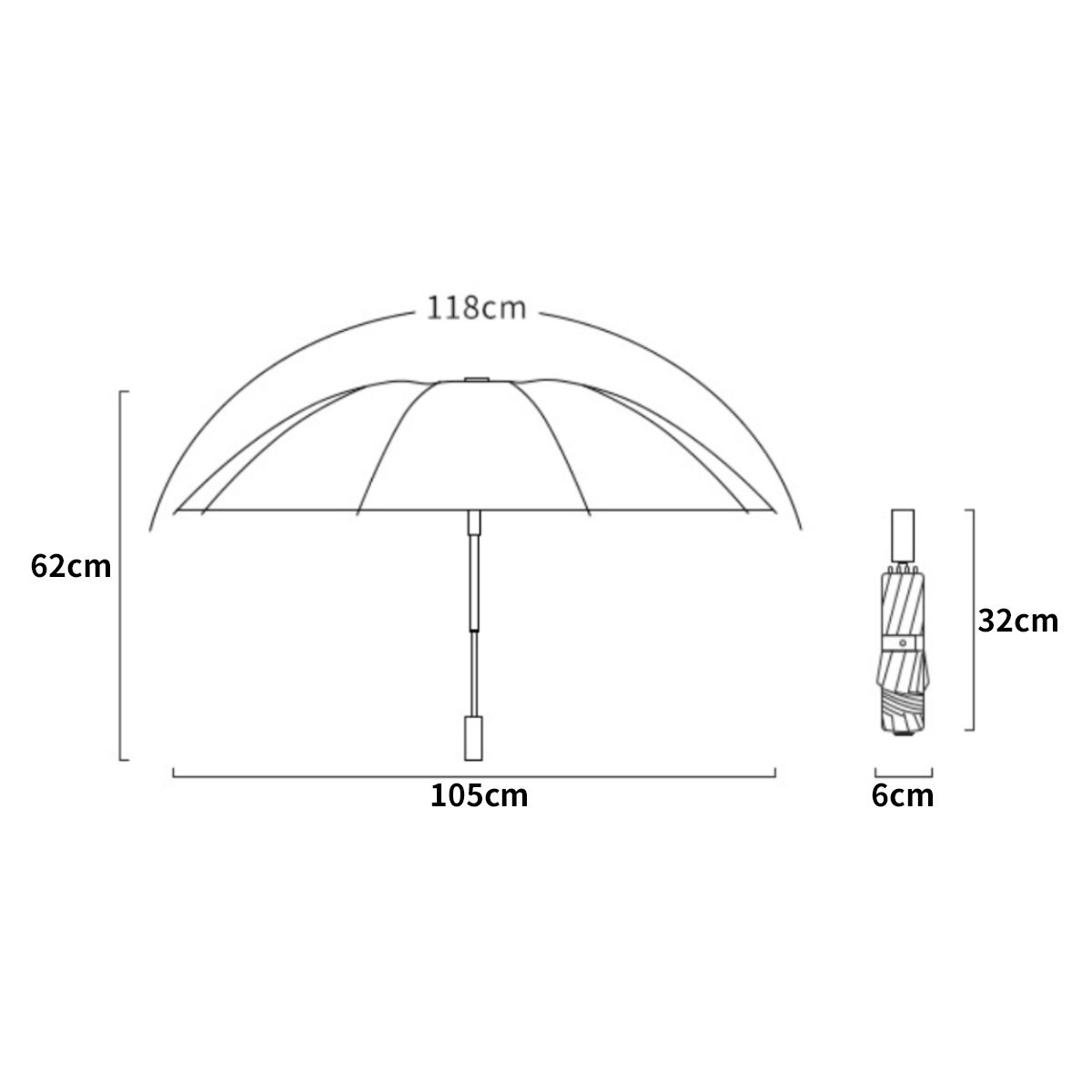 ATURE - Paraguas Plegable Automático Inverso Sombrilla Anti Uv Led Negro Uv Y Tira Reflectante