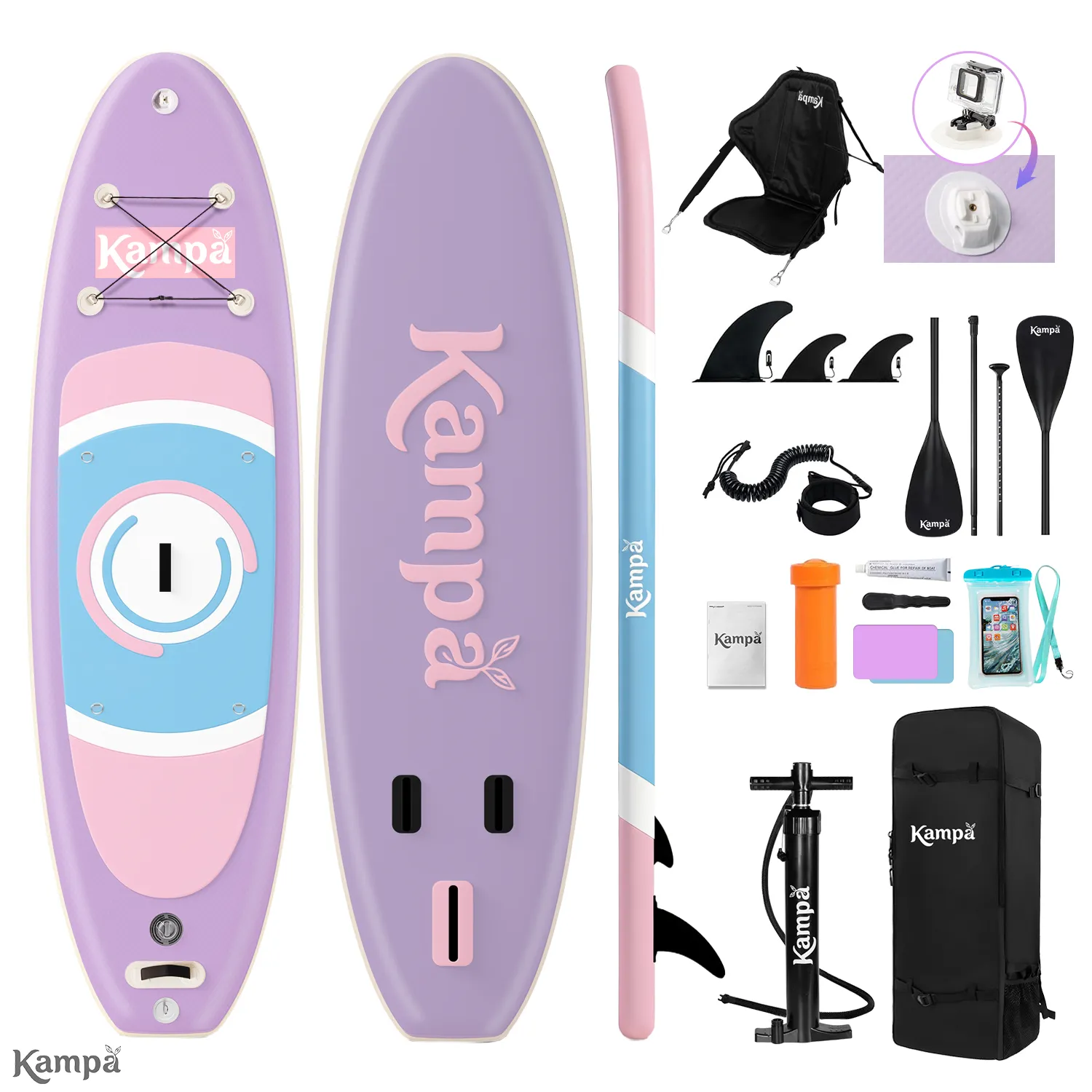 KAMPA Set Tabla Stand Up Paddle Surf Inflable AZURIA 320x81x15cm