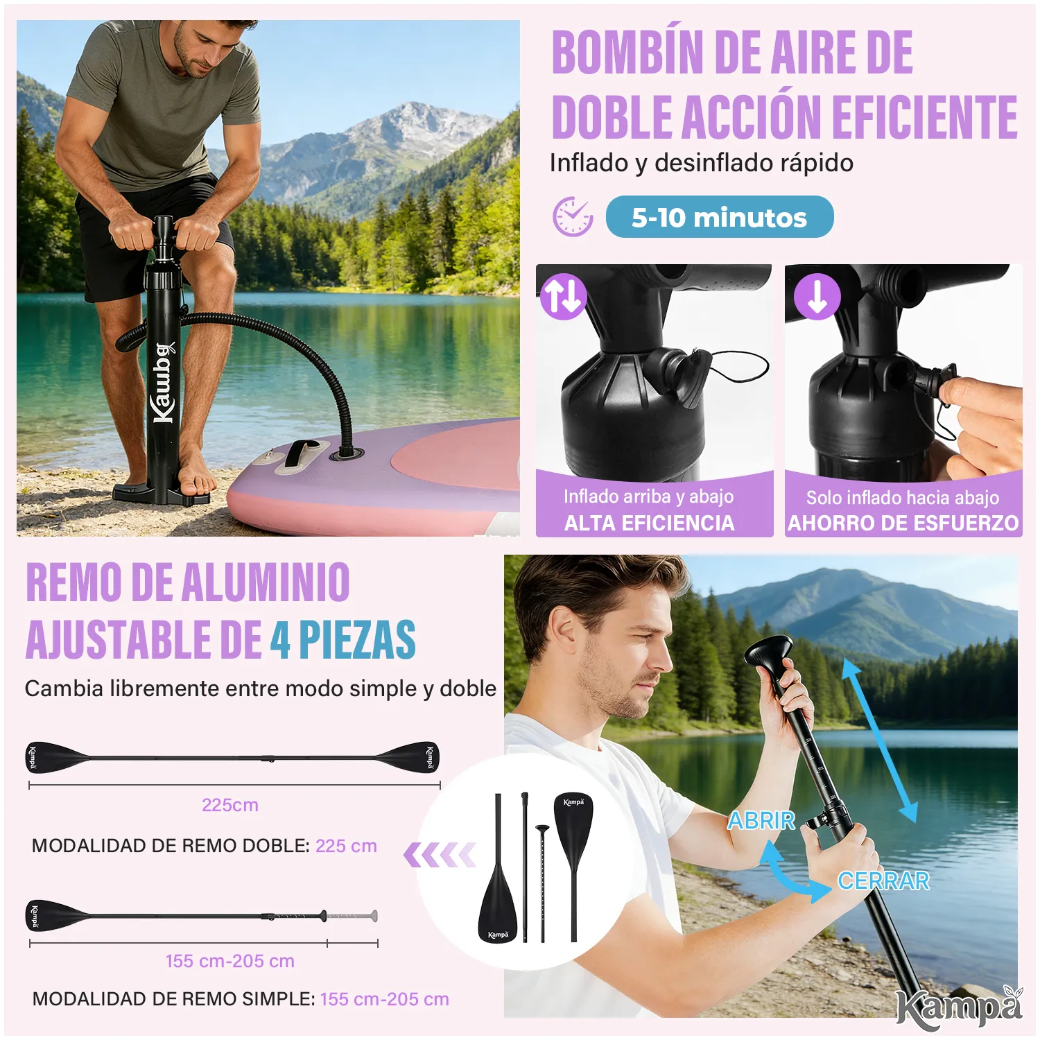 KAMPA Set Tabla Stand Up Paddle Surf Inflable AZURIA 320x81x15cm