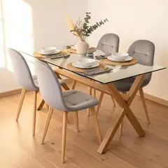 PANDALINO - Comedor Mesa Xinia 130x80 + 4 Sillas Vorak Velvet Gris