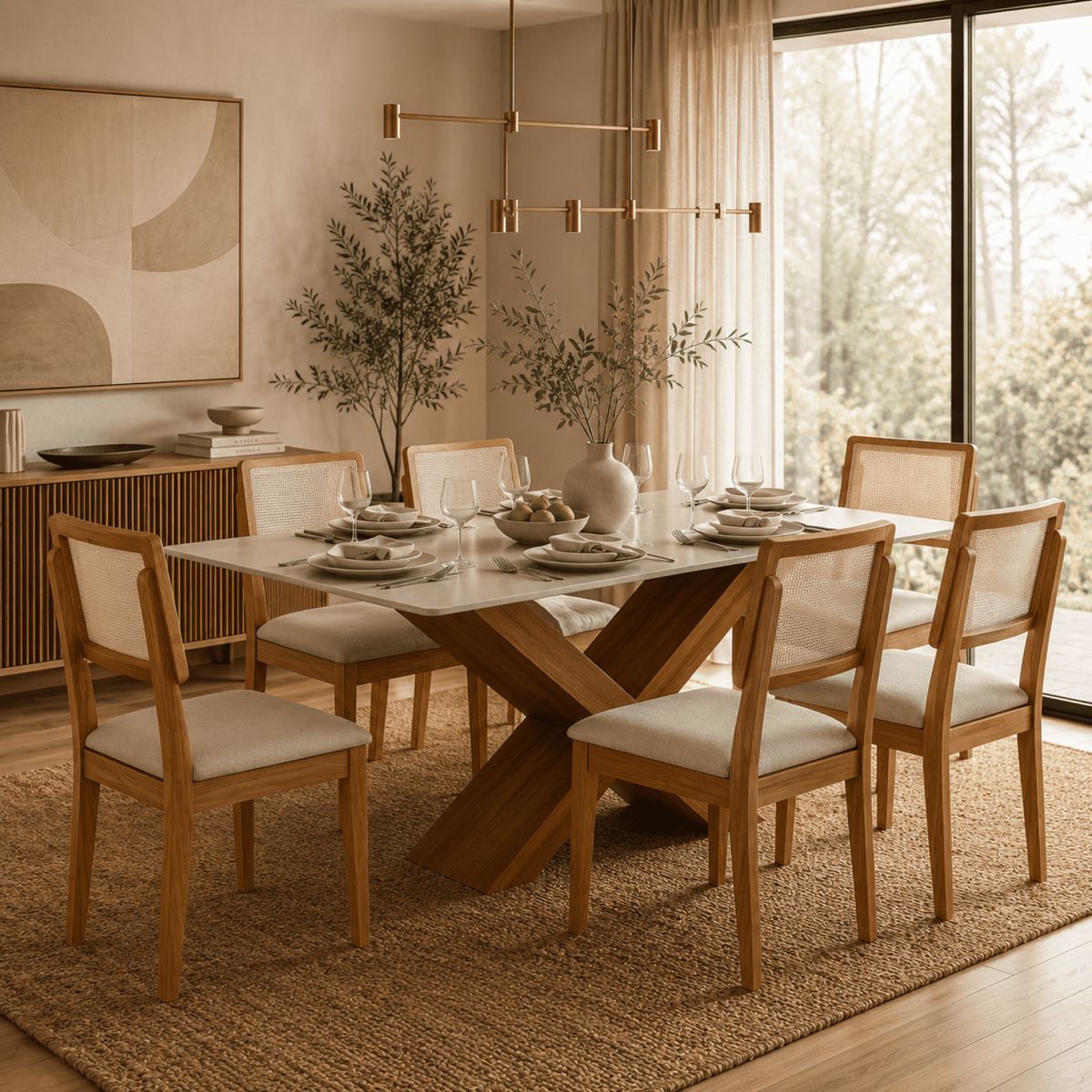 EXIT - Juego de Comedor 6 Sillas Santiago Mesa 160x90 cm Blanco - Dubai