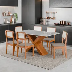 EXIT - Juego de Comedor 6 Sillas Santiago Mesa 160x90 cm Blanco - Dubai