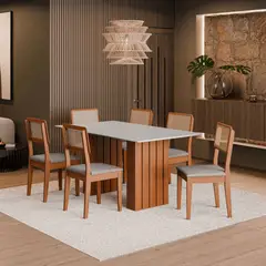 EXIT - Juego de Comedor 6 Sillas Mesa 160x90 cm Blanco - Santiago