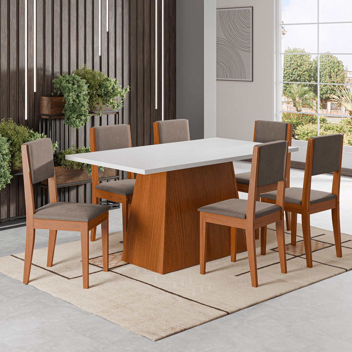 EXIT - Juego de Comedor 6 Sillas Mesa 160x90 cm Blanco - Trento II
