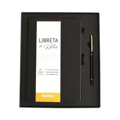 ADETEC - Caja Regalo Libreta Cocida A5 Negra CLapiz -