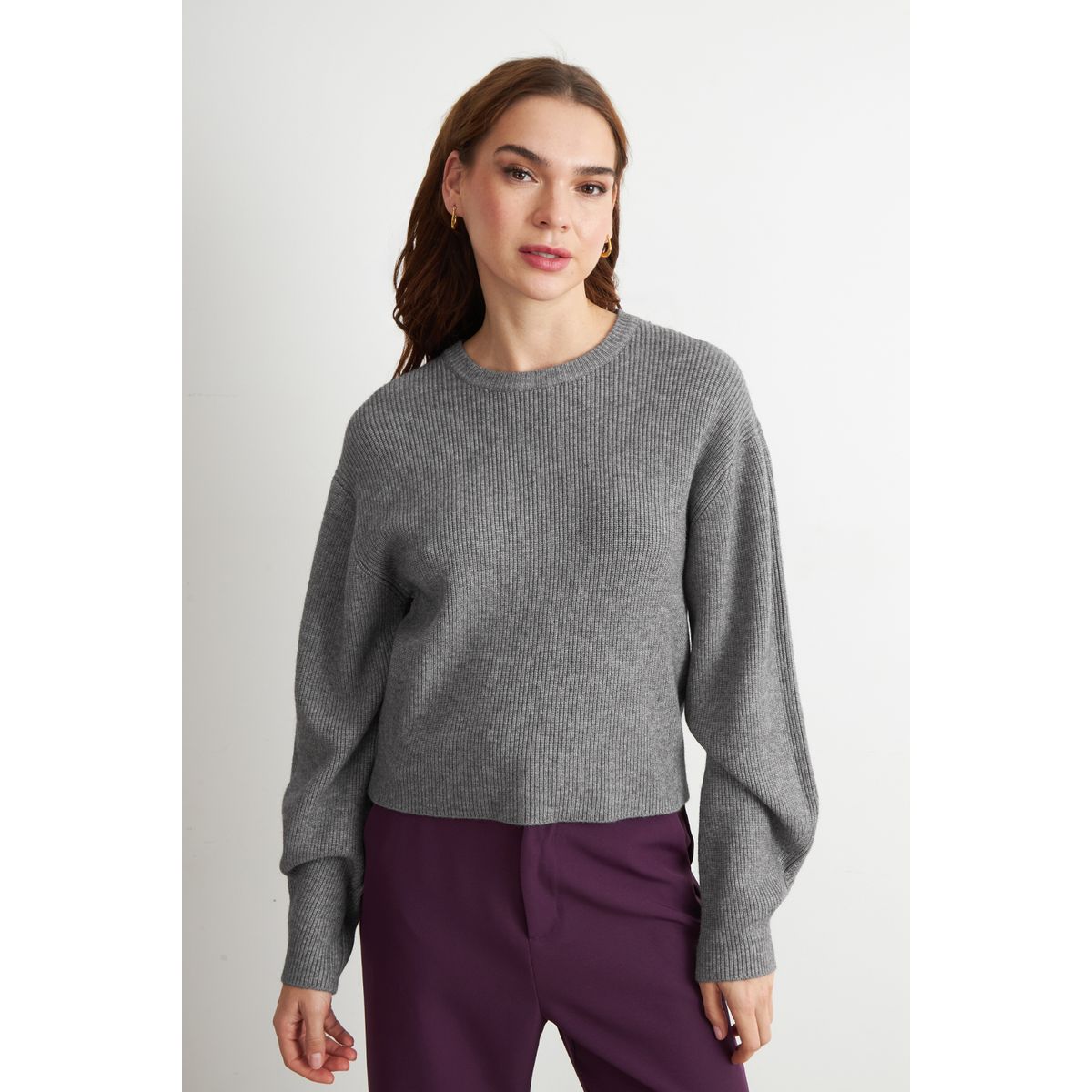 NICOPOLY - Sweater Jaspeado Cuello Redondo Gris Nicopoly
