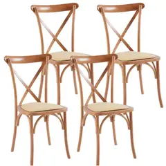 PANDALINO - Pack 4 Silla Crossback Madera & Rattan - Natural