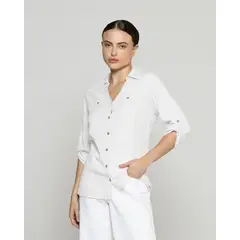 LINEATRE - Blusa Mujer Carolina Slim Fit Tela Ligera Blanca