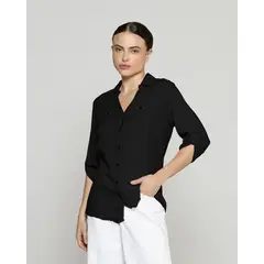 LINEATRE - Blusa Mujer Carolina Slim Fit Tela Ligera Negra