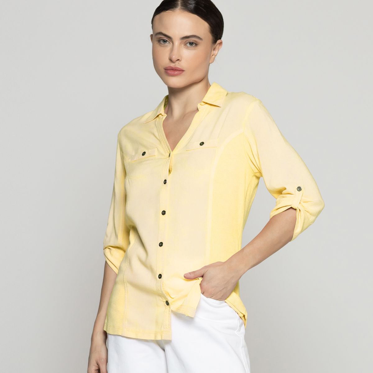 LINEATRE - Blusa Mujer Carolina Ligera Corte Ajustado Amarilla Lineatre