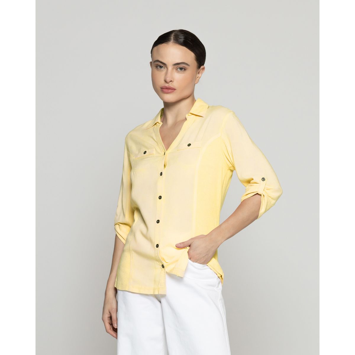 LINEATRE - Blusa Mujer Carolina Ligera Corte Ajustado Amarilla Lineatre