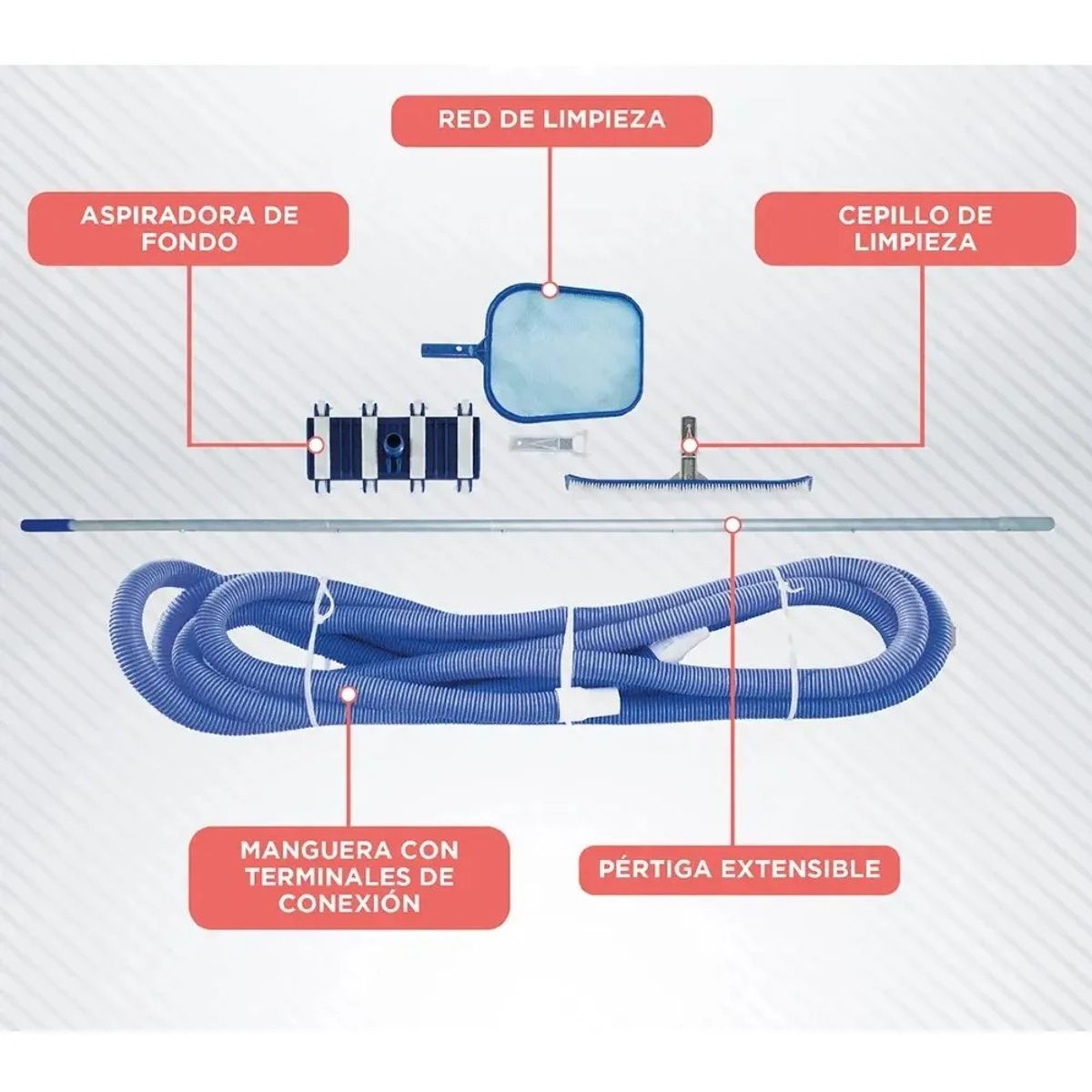 GENERICO - Kit Limpieza Piscina Pértiga 21m Manguera Accesorios Azul