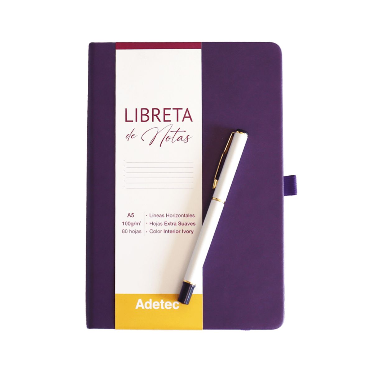 ADETEC - Caja Regalo Libreta Cosida A5 Burdeo CLapiz - ADETEC