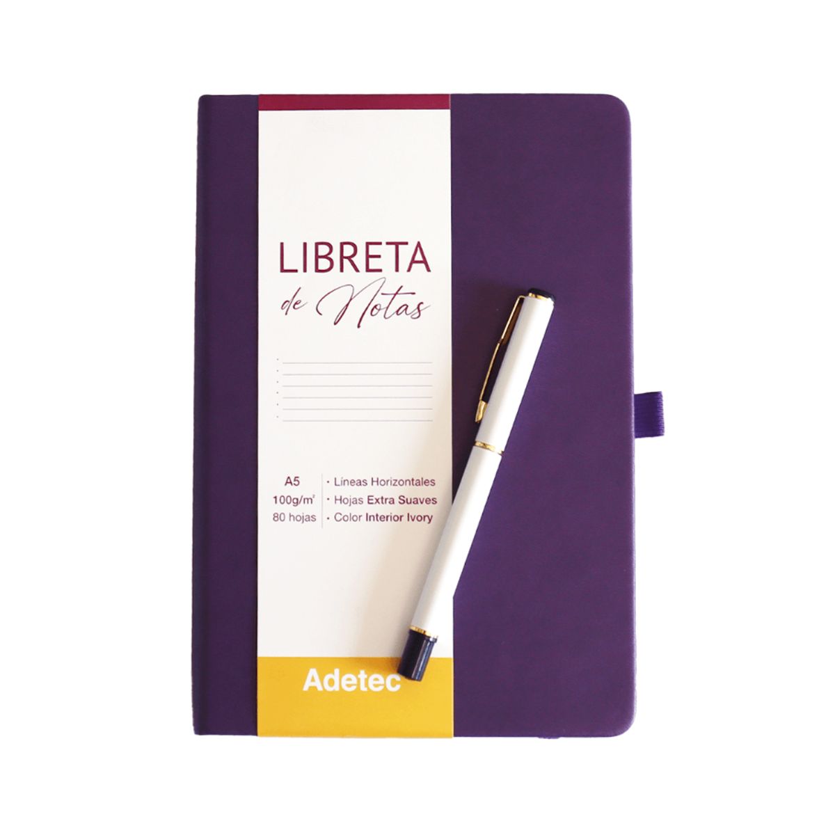 ADETEC - Caja Regalo Libreta Cosida A5 Burdeo CLapiz - ADETEC