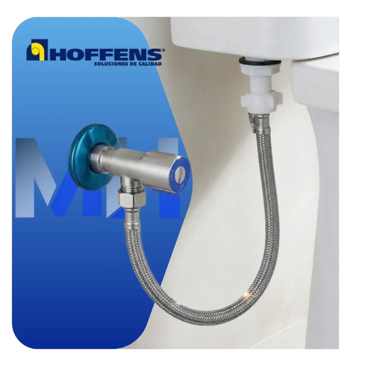 HOFFENS - Llave Angular Latón + Flexible Acero Inoxidable 30cm WC Un Medio por Quince Dieciseisavos