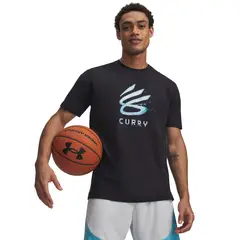 UNDER ARMOUR - Polera M/C Hombre Curry Splash Wordmark Polera Negro