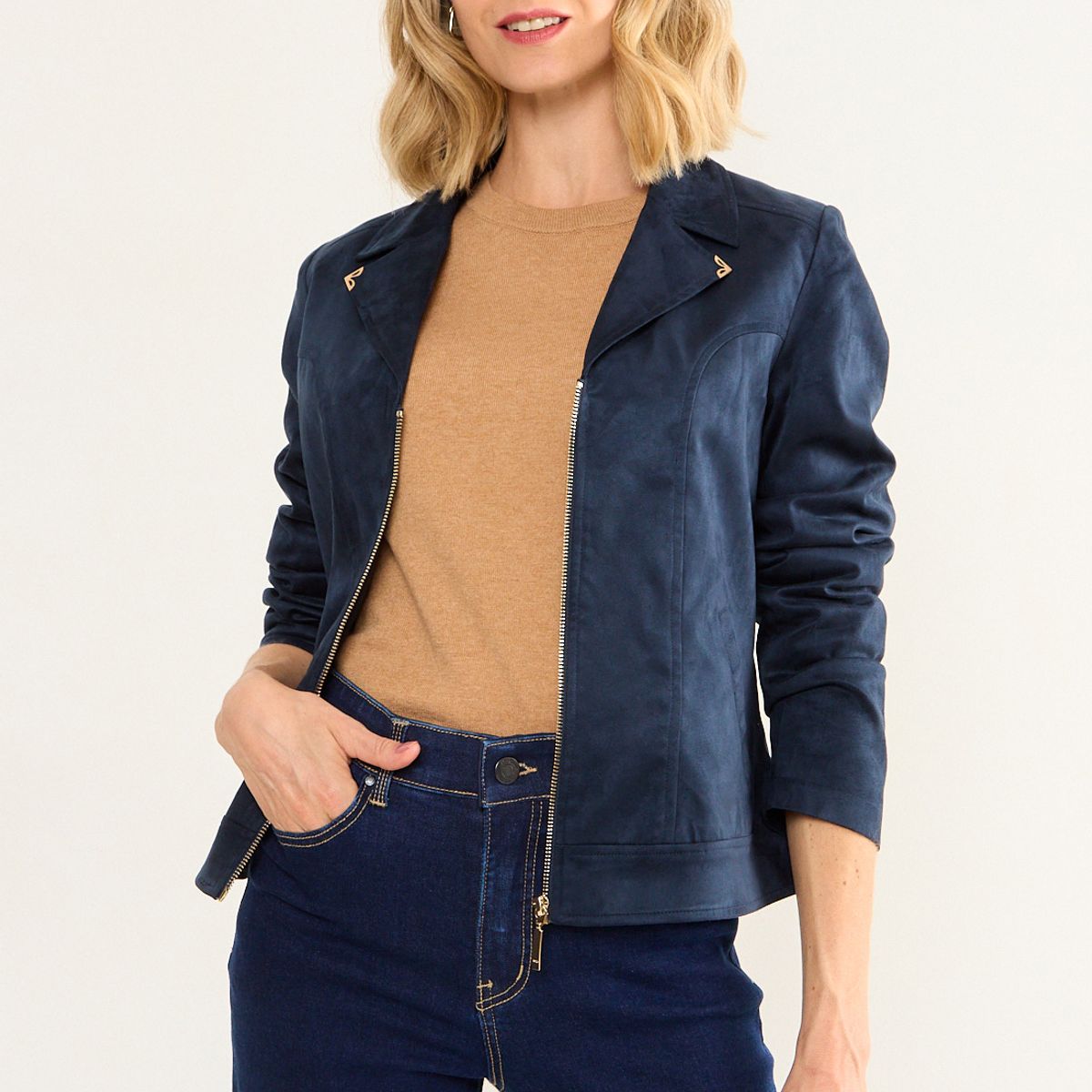 MA GRIFFE - Chaqueta Suede Mujer Azul Magriffe