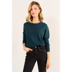 MA GRIFFE - Tejido Lana Merino Mujer Azul Petróleo Magriffe