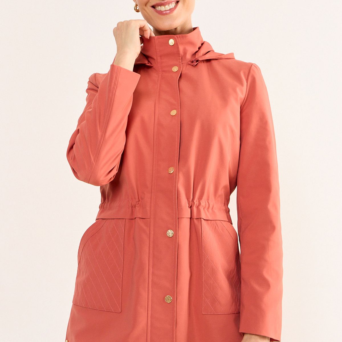 MA GRIFFE - Trench Sport Con Gorro Mujer Terracota Magriffe