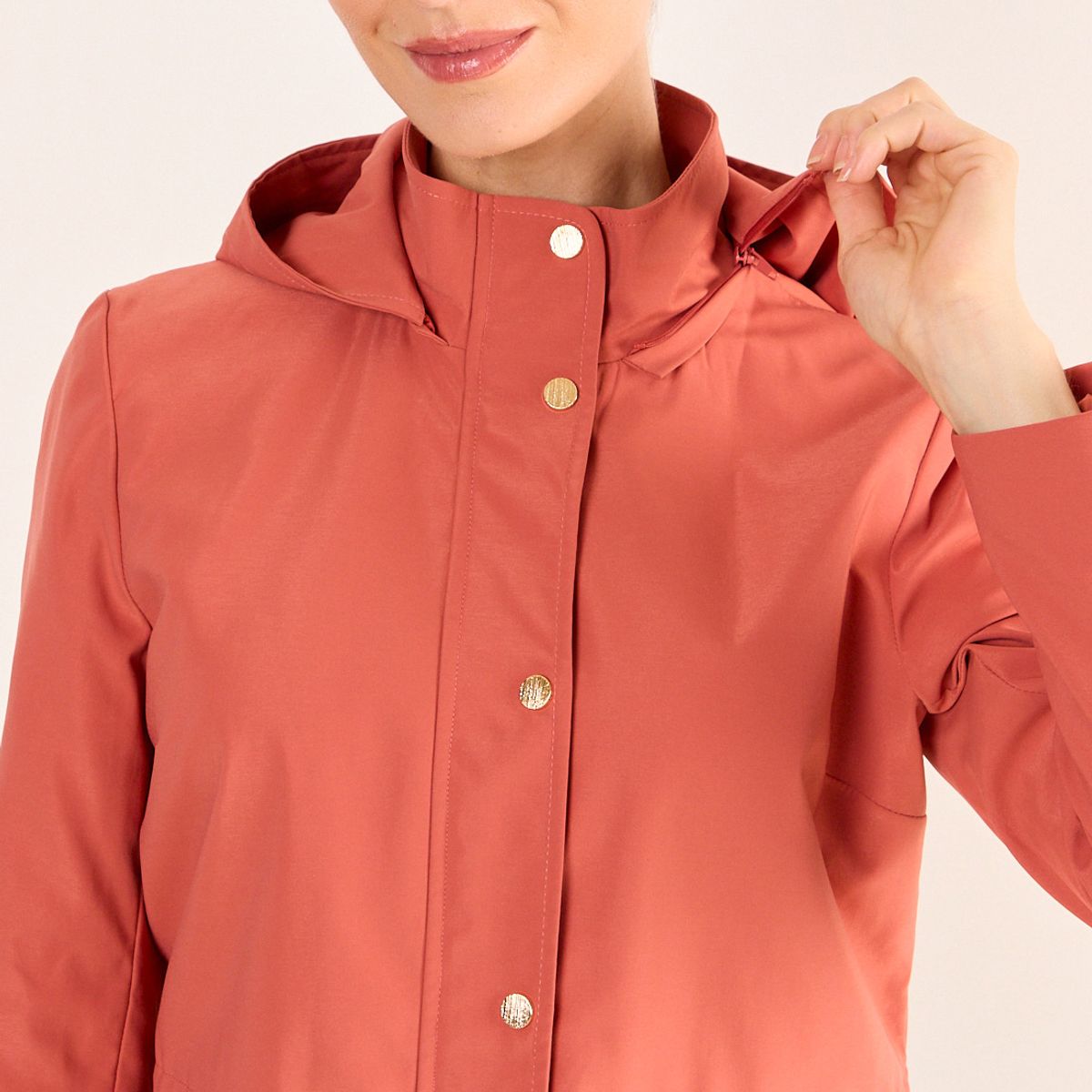 MA GRIFFE - Trench Sport Con Gorro Mujer Terracota Magriffe