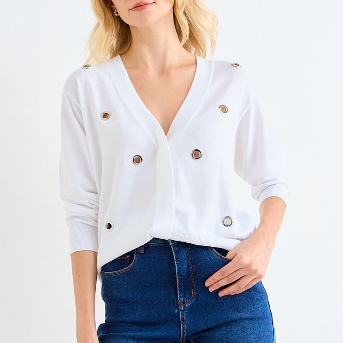 ASH - Cardigan Con Aplicaciones Metalicas Mujer Crudo Ash