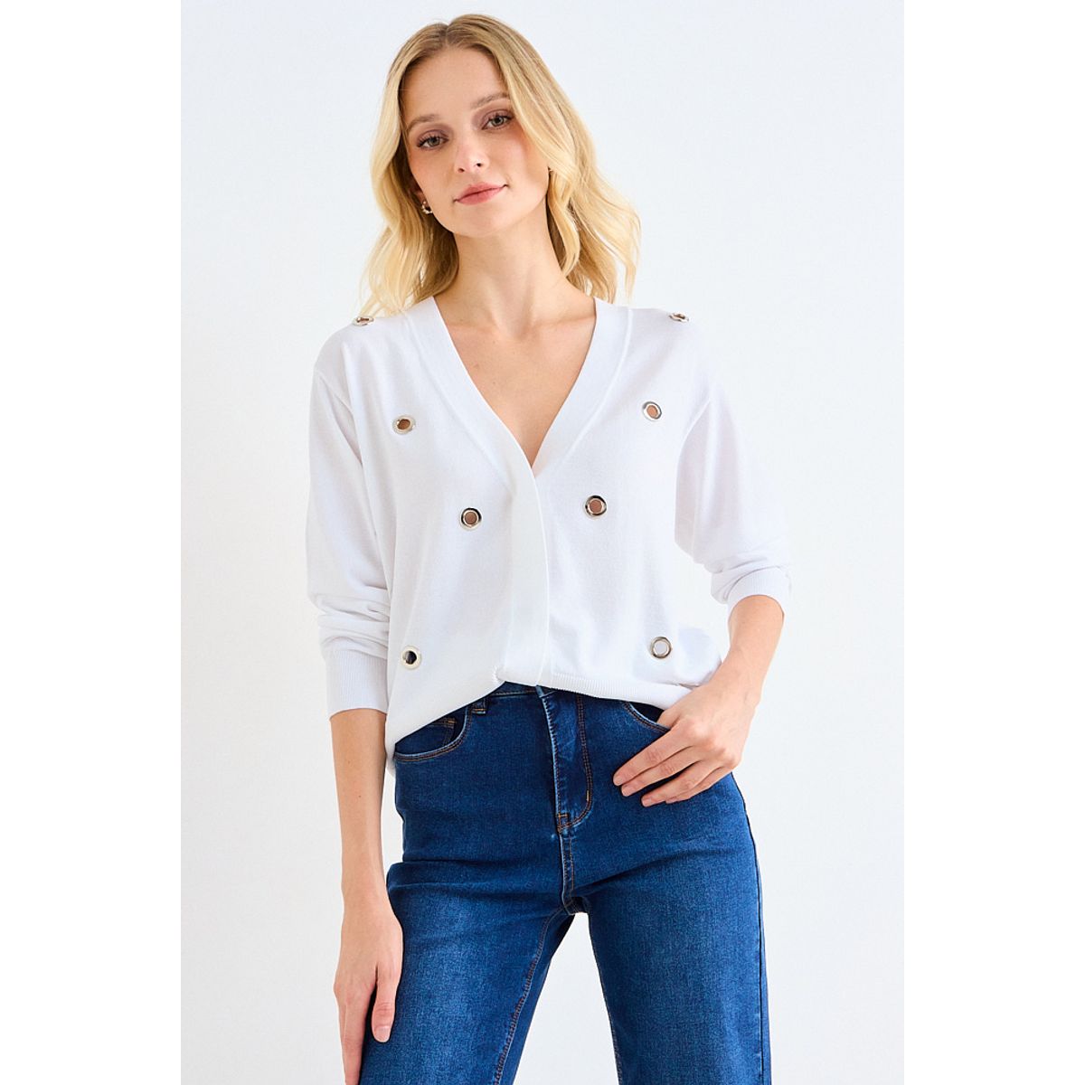 ASH - Cardigan Con Aplicaciones Metalicas Mujer Crudo Ash