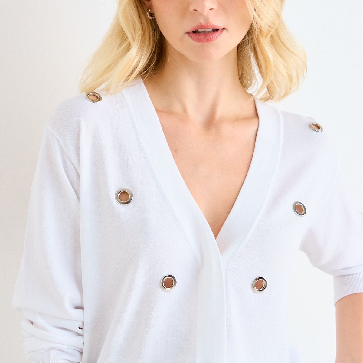 ASH - Cardigan Con Aplicaciones Metalicas Mujer Crudo Ash