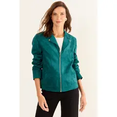 MA GRIFFE - Chaqueta Suede Mujer Verde Petróleo Magriffe