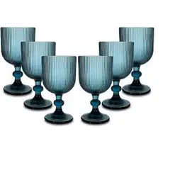 GENERICO - Set de 6 Copas de Vino de Cristal Azul (300 ml)