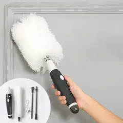 MOVI - Plumero Eléctrico Extensible Inalámbrico con Microfibra y 4 Cabezales Limpieza Hogar