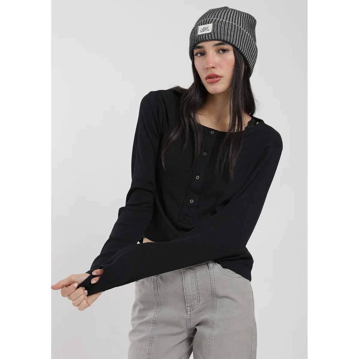 KAYA UNITE - Polera Manga Larga Half Snap Rib Mujer