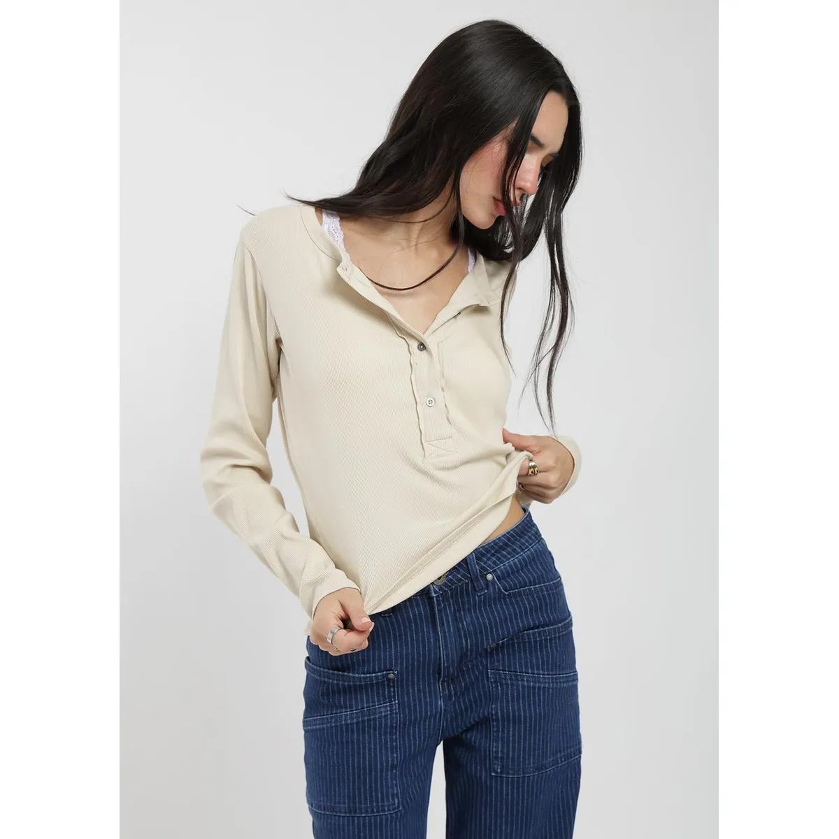 KAYA UNITE - Polera Manga Larga Half Snap Rib Mujer